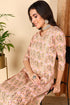 Plus Size Peach Pure Cotton Floral Printed Straight Suit Set